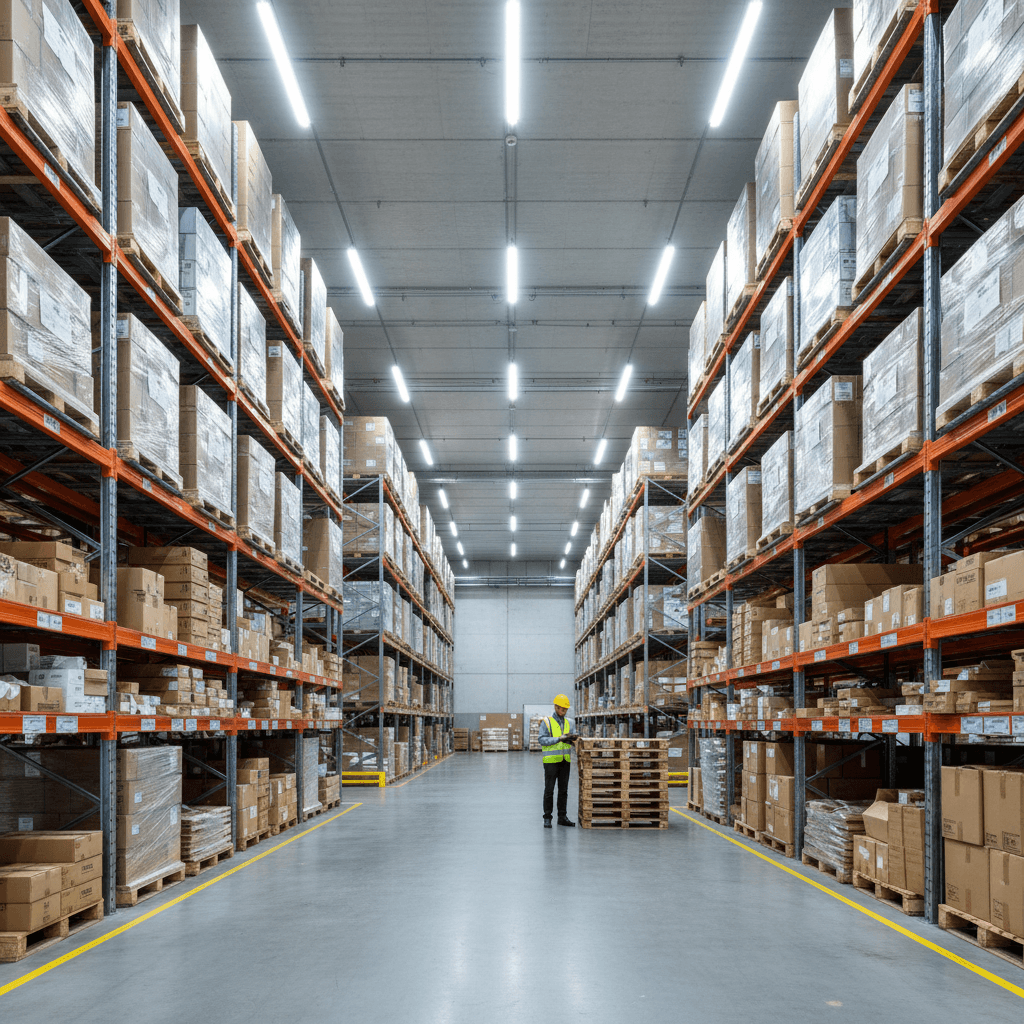 Warehousing - organized pallet racks and inventory storage