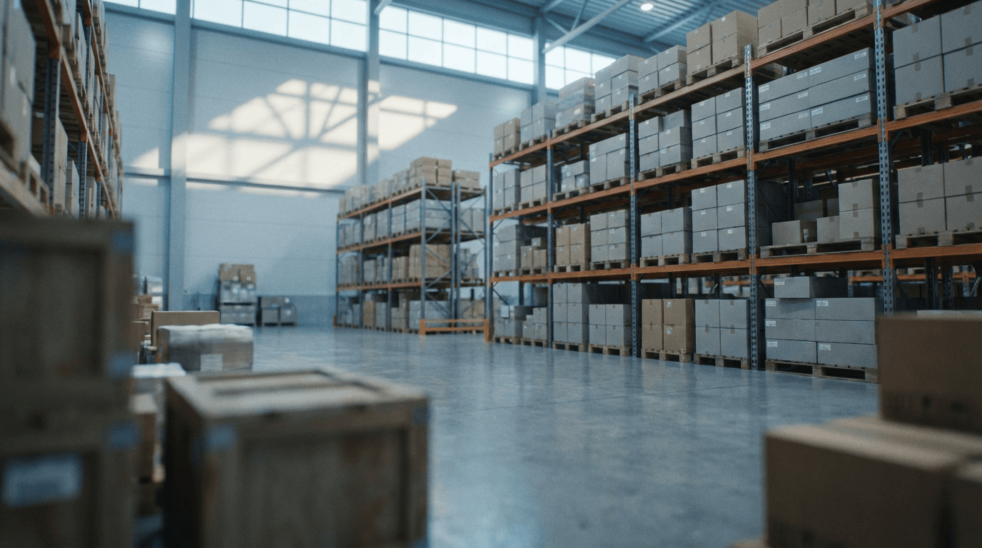Logistics warehouse with organized inventory and professional staff
